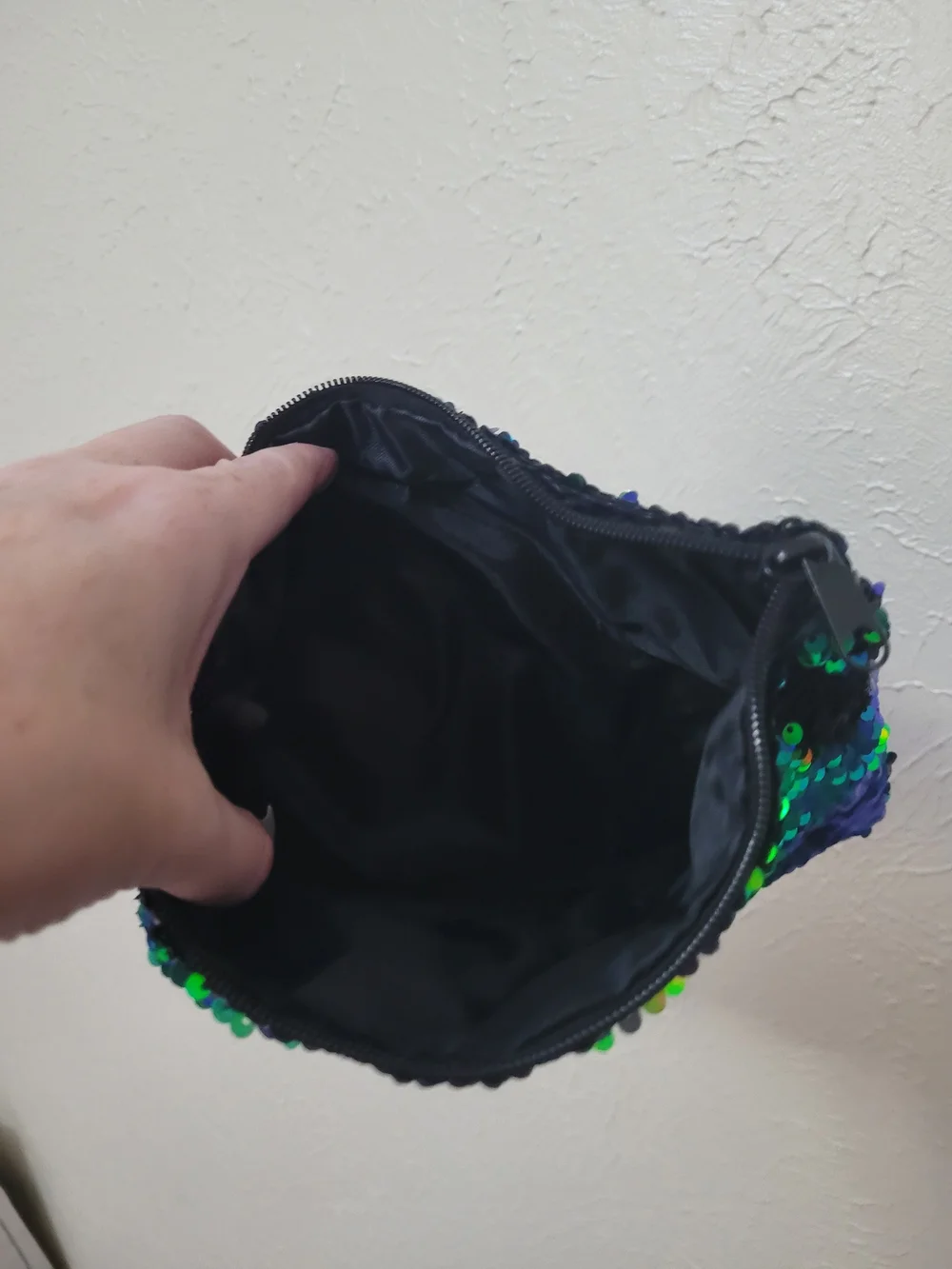 Green-Blue Iridescent Sequin Zip Pouch